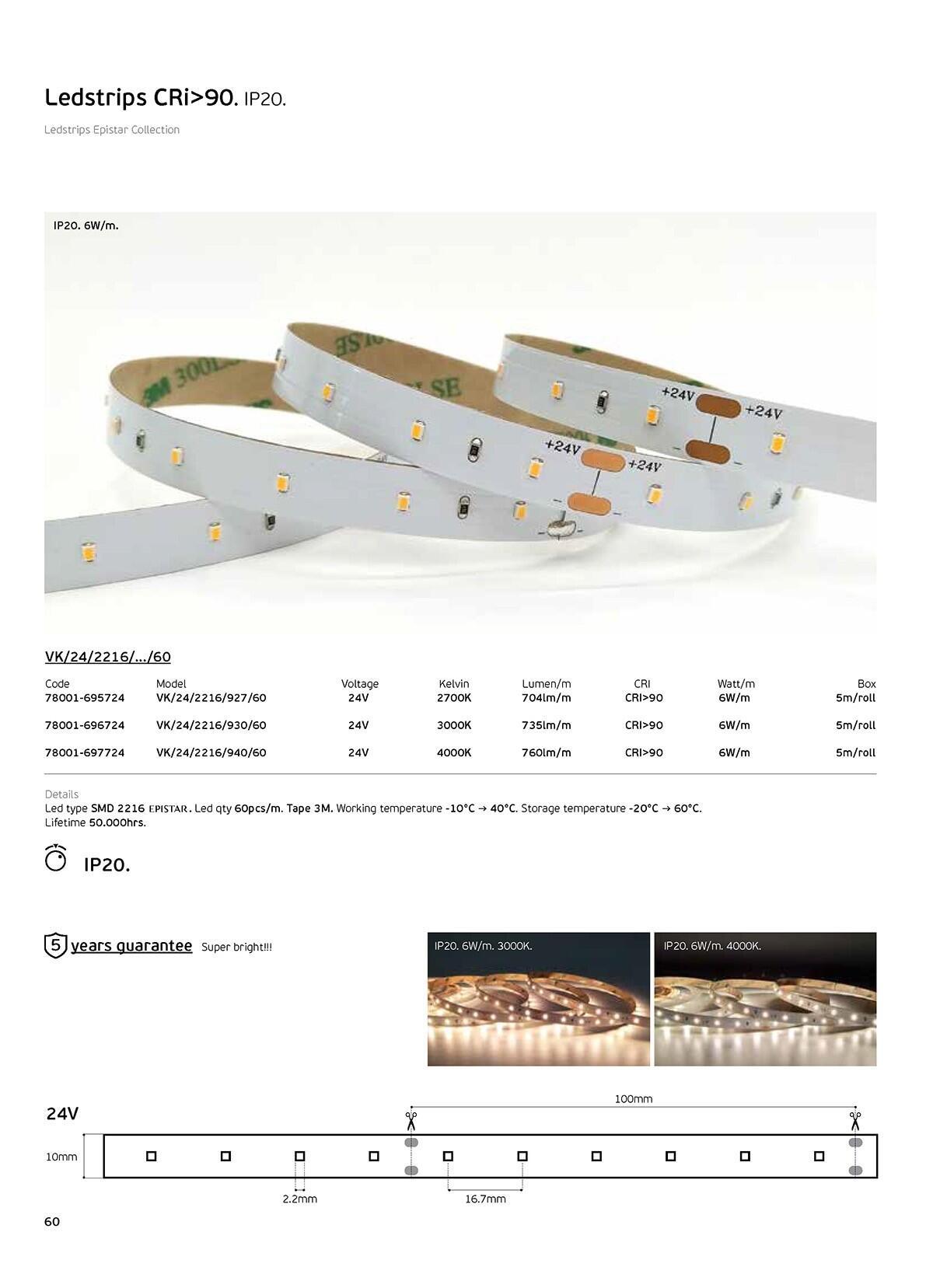 LED pásik 24 V CRI90 IP20 2700 K (5 m)