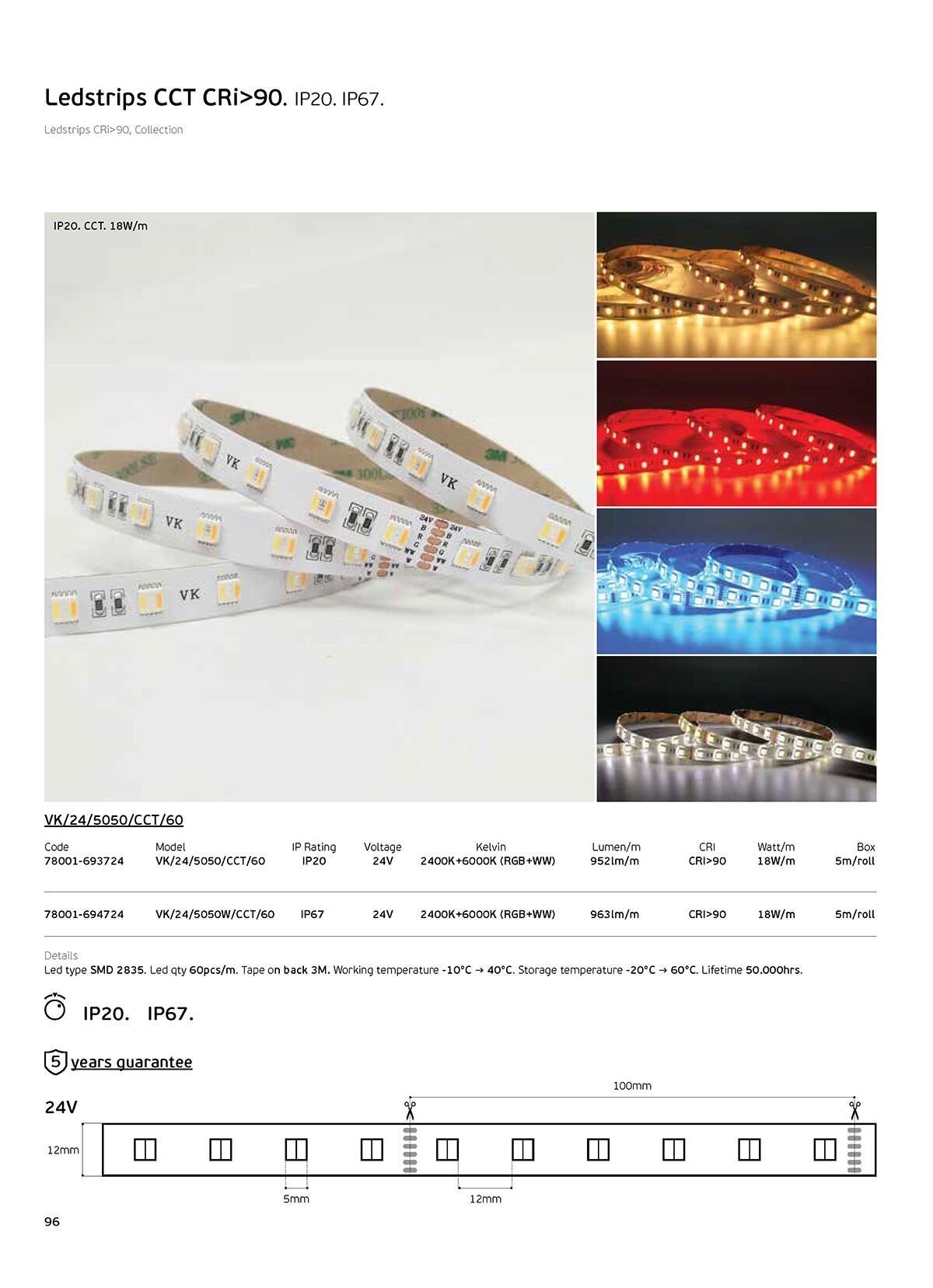 LED pásik RGB+CCT 24 V 18 W/m CRI90 IP20 2400 K–6000 K (5 m)