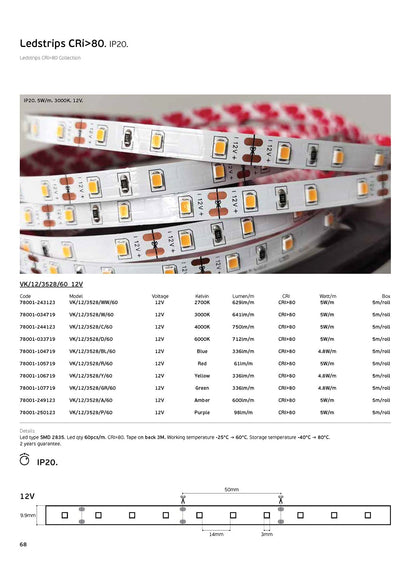 LED pásik 12 V CRI80 IP20 6000 K (5 m)