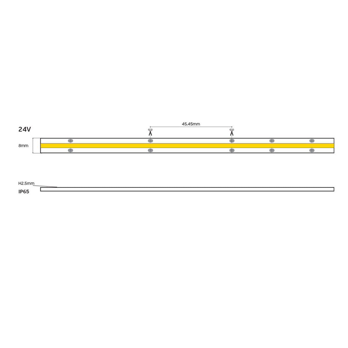 LED COB pásik 24 V, CRI 90, IP65, 3000 K, stmievateľný (5 m)