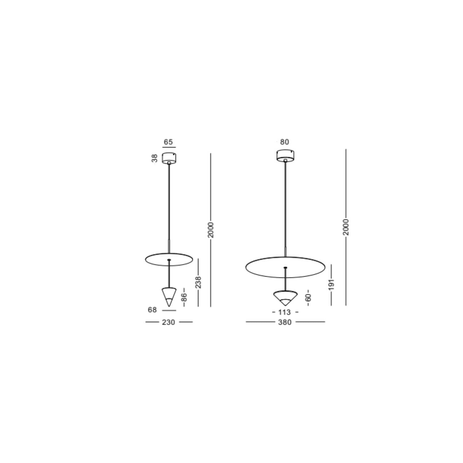 Conical LED závěsné svítidlo up/down