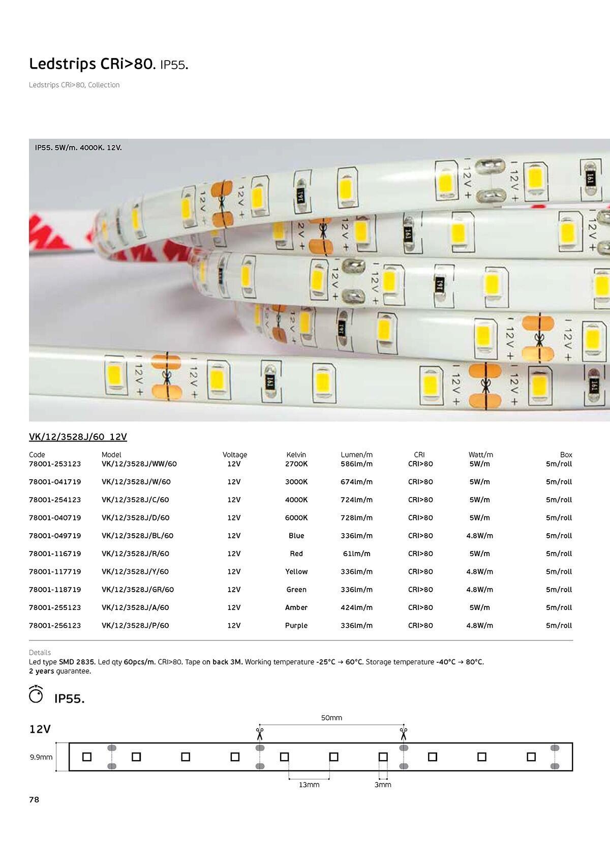 LED pásik 12 V CRI80 IP55 6000 K (5 m)