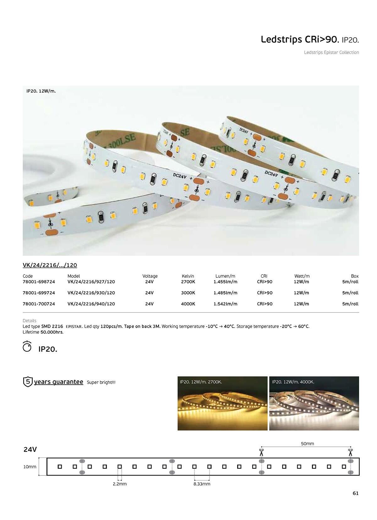 LED pásik 24 V CRI90 IP20 2700 K (5 m)