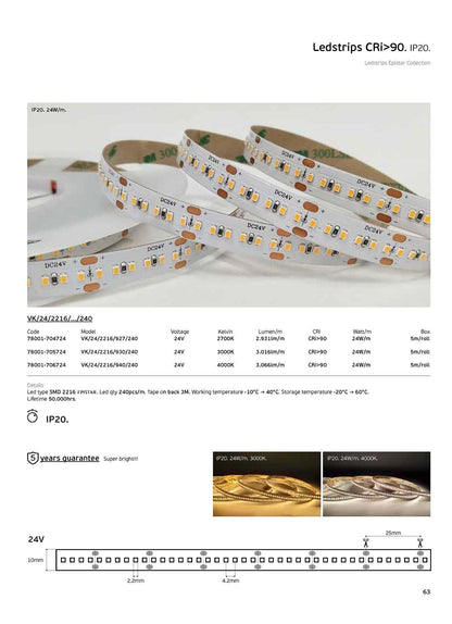 LED pásik 24 V CRI90 IP20 2700 K (5 m)
