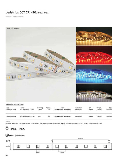 LED pásik RGB+CCT 24 V 18 W/m CRI90 IP20 2400 K–6000 K (5 m)
